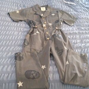 BNWOT Fantastic Fawn grey skull & stars jumpsuit small